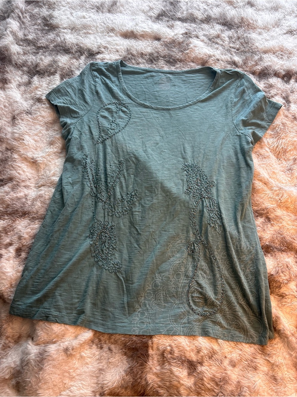 Embroidered bluish Green Short Sleeve Tee